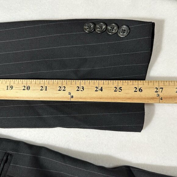 Chaps Suit Jacket Men's 46 Long (46L) 100% Wool Black Pinstripe Sport Coat - Picture 12 of 16